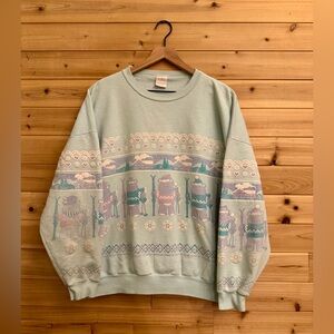 VNTG 1990 Lifestyles XL Puffy Paint Skiing Bears Snowflake Pullover Sweatshirt